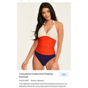 FIGLEAVES Colourblock shaping One Piece Swimsuit Orange navy and cream Nwt 36d
